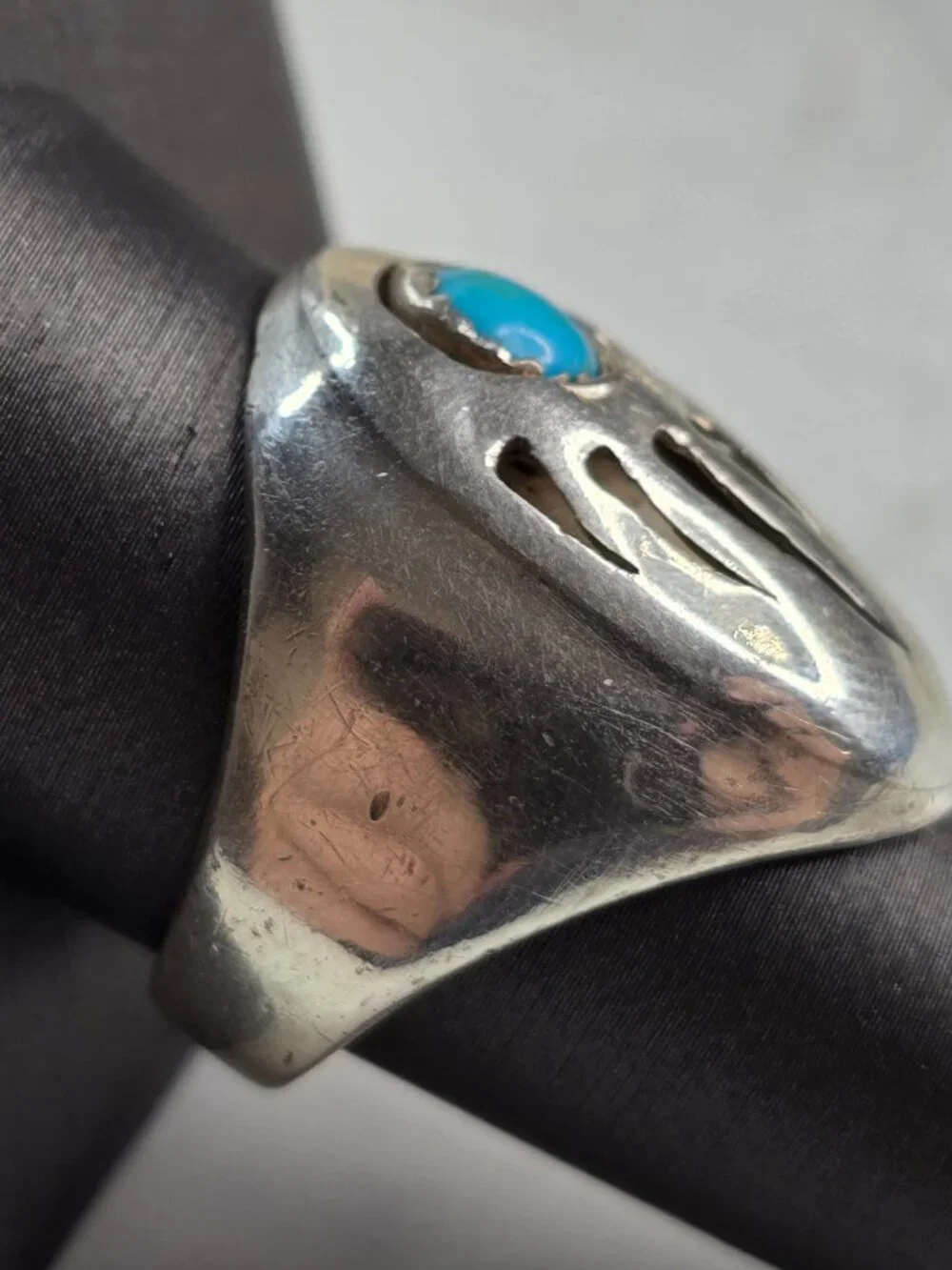 Mens Vintage Estate Sterling Silver Navajo Bear Paw Turquoise Ring 17.8g E5550